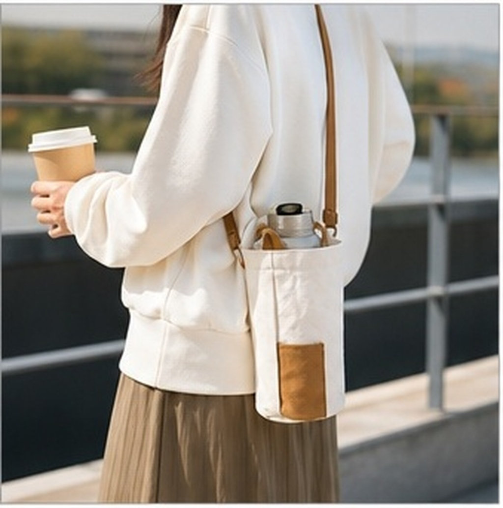 Outdoor Sport Glass Water Bottle - กระเป๋าใส่ขวดน้ำสำหรับกีฬา แบบพกพา ทำจากผ้าแคนวาส มีสายสะพายไหล่ สำหรับการเดินทางกลางแจ้ง เดินป่า