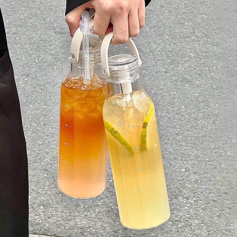 ขวดน้ำแก้วหนา 600 มล. พร้อมหลอ - Outdoor Sport Glass Water Bottle บทวิจารณ์และราคา